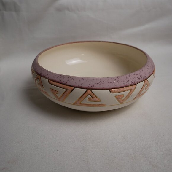 Koshari Studios Handmade Ceramic Bowl With Unique Geometric Pattern & Pink Accen - Picture 2 of 9